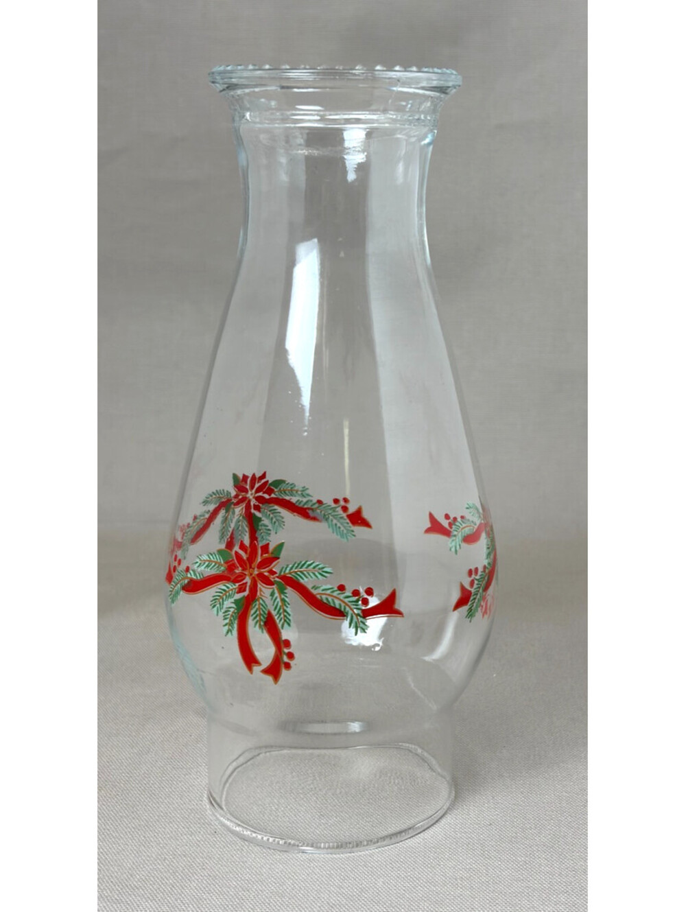 Vintage Christmas Poinsettia Glass Hurricane Lamp Chimney Shade Candle Holder 8.